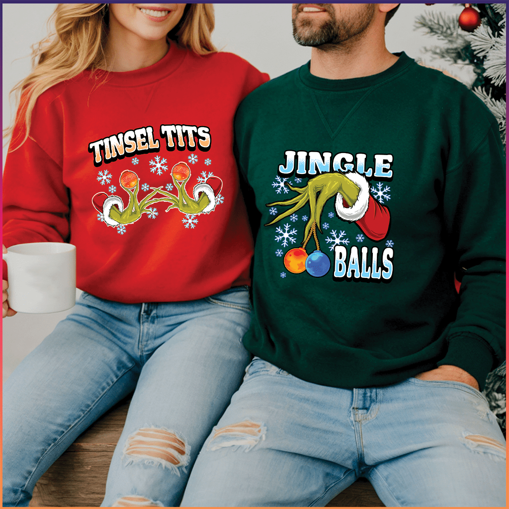 Comfy Tinsel Tits & Jingle Balls Couples Funny Sweatshirts