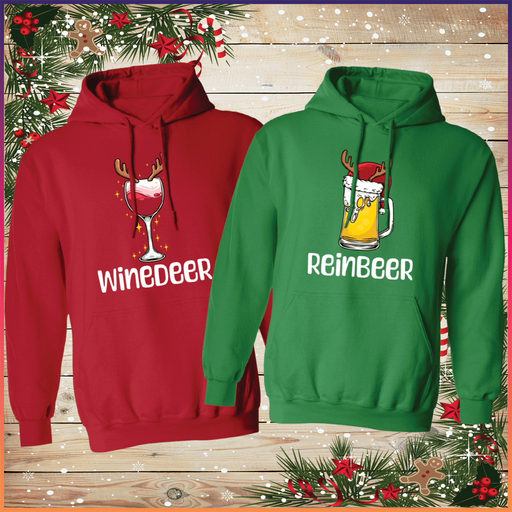 Holiday Cheers Hoodie Duo: WineDeer & ReinBeer