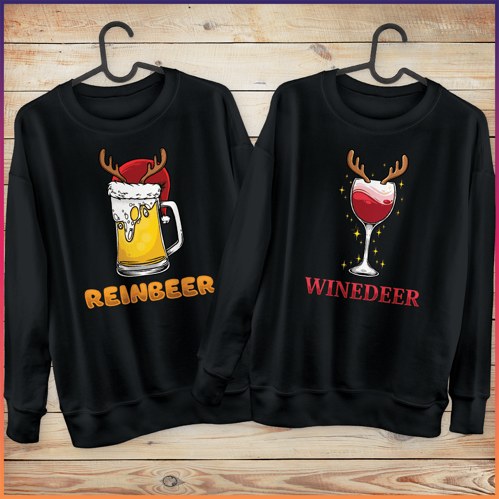 Reinbeer & WineDeer Couples Drinking Sweatshirts